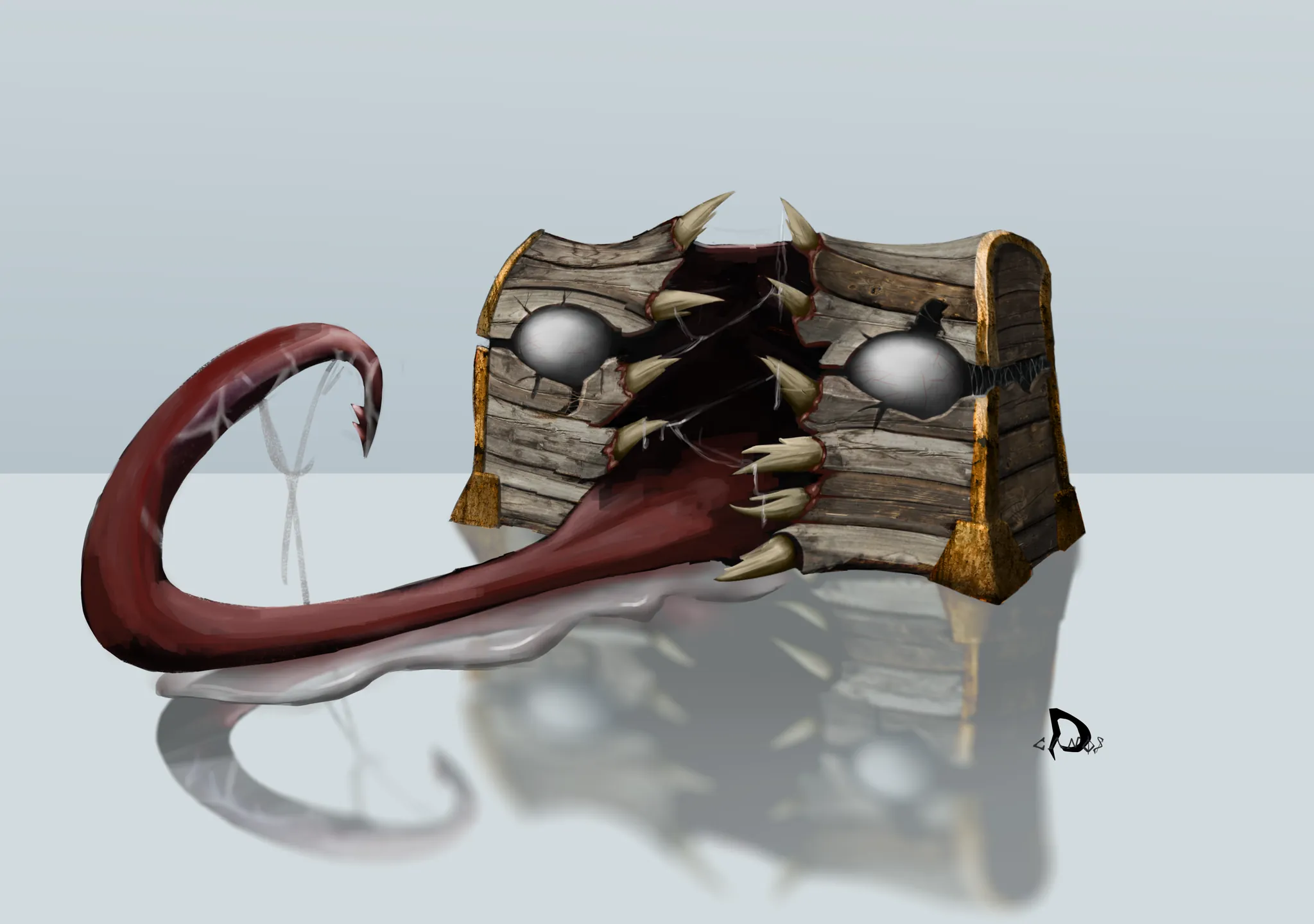 Mimic — concept art de coffre-monstre dark fantasy par Deanos